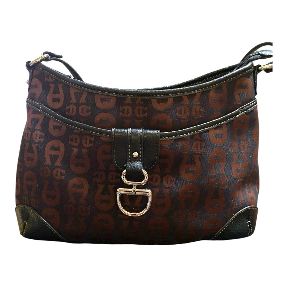 Etienne Aigner Brown and Black Designer Print Shoulder Bag